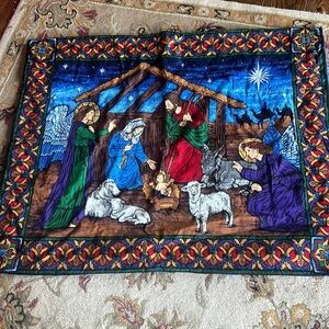 Rare Vintage Handmade Nativity Cotton Blanket 42 x 33